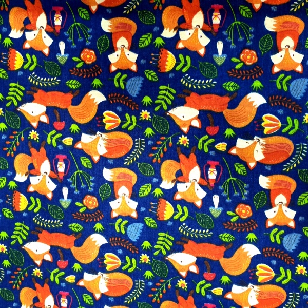 Foxes on Navy POLYCOTTON